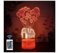 Comiwe Casetta a palloncino 3D Illusion luce notturna giocattolo, decorazione a LED, lampada da comodino, 16 colori, cambia con telecomando, decorazione natalizia, regalo di compleanno, per ragazze,