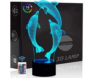 Comiwe Delfino Luce Notturna di Illusione 3D,16 Colori Controllo Touch e Telecomando,Lampada da Comodino Tavolo LED per Decorazioni la Casa,Regalo Creativo per Ragazze,Ragazzi,Bambini Famiglia