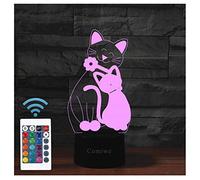 Comiwe Gatto (B) Luce Notturna di Illusione 3D,16 Colori Controllo Touch e Telecomando,Lampada da Comodino Tavolo LED per Decorazioni la Casa,Regalo Creativo per Ragazze,Ragazzi,Bambini Famiglia