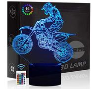 Comiwe Lampada da Tavolo 3D Illusione Moto Motocross, Decorazione per la Casa LED, Lampada da Comodino con 16 Colori Cambianti e Telecomando, Regalo di Natale e Compleanno per Bambini Amanti delle