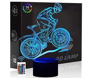 Comiwe Mountain bike Luce Notturna di Illusione 3D,16 Colori Controllo Touch e Telecomando,Lampada da Comodino Tavolo LED per Decorazioni la Casa,Regalo Creativo per Ragazze,Ragazzi,Bambini Famiglia