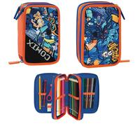 Comix ULTRA BRIGHT - Astuccio 3 Scomparti Bambino e Bambina con Set Cancelleria Incluso con Penna Cancellabile Blu e Rossa e Molto Altro, Pratica Chiusura a Zip, 20 x 13h x 7 cm