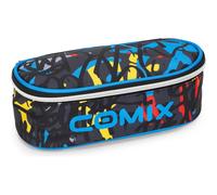 Comix WBS - Astuccio Scuola Ovale per Bambini e Ragazzi, Ideale per Riporre la Cancelleria, con Divisorio Interno con Passanti Elastici e Pratica Chiusura a Zip, 22 x 5,5H x 9,9 cm, Graffiti
