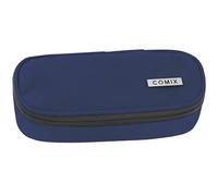 Comix - Astuccio Scuola Ovale per Bambini e Ragazzi, Ideale per Riporre la Cancelleria, con Divisorio Interno con Passanti Elastici e Pratica Chiusura a Zip, 22 x 5H x 7 cm, Blu