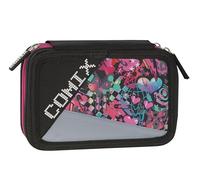 Comix BRIGHT - Astuccio Scuola Bright, Astuccio 3 Scomparti Bambino e Bambina con Set Cancelleria, Penna Cancellabile blu e Pratica Chiusura a Zip, 20x13Hx7 cm