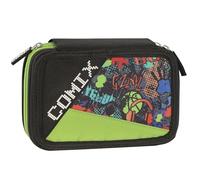 COMIX BRIGHT - Astuccio Scuola Comix Bright, Astuccio 3 Scomparti Bambino e Bambina con Set Cancelleria, Penna Cancellabile blu Frixion e Pratica Chiusura a Zip, 20x13Hx7 cm