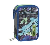 COMIX FLASH - Astuccio Scuola, Astuccio 3 Scomparti per Bambini e Bambine, con Set Cancelleria Completo, 5 Etichette Portanome e Pratiche Chiusure a Zip, 13x20Hx7 cm, Lost Space