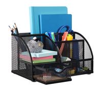 Comix Mesh Desktop Organizer Caddy per ufficio 7 scomparti per post-it, spillatrici e penne - Nero