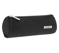 Comix - Astuccio Scuola Nero Rotondo Porta Cancelleria con Tirazip in Metallo - Astuccio Piccolo Portapenne Bambino Ideale per La Scuola Ragazzi e Bambini, 20x8x8Hcm