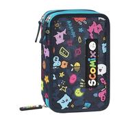 COMIX Scomix by Sio - Astuccio Scuola, Astuccio 3 Scomparti per Bambini e Ragazzi, con Set Cancelleria Incluso, 5 Etichette Adesive Portanome e Pratiche Chiusure a Zip, 20 x 13H x 7 cm, Blu