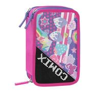 Comix ULTRA BRIGHT - Astuccio 3 Scomparti Bambino e Bambina con Set Cancelleria Incluso con Penna Cancellabile Blu e Rossa e Molto Altro, Pratica Chiusura a Zip, 20 x 13h x 7 cm