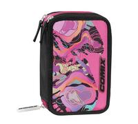 COMIX Wave - Astuccio Scuola, Astuccio con 3 Scomparti per Bambini e Ragazzi, con Set Cancelleria Incluso, 5 Etichette Adesive Portanome e Pratica Chiusura a Zip, 20 x 13H x 7 cm, Nero