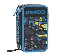 COMIX WBS - Astuccio Scuola, Astuccio 3 Scomparti per Bambini, con Set Cancelleria Incluso, Cover Rigida con Maxi Logo in Rilievo e Tirazip in Metallo, 20 x 13h x 7 cm, Graffiti