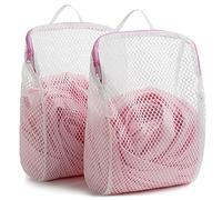 COMLIFE Set di 2 delicati sacchetti per la biancheria in rete a nido d'ape, con cerniera YKK, con manico, apertura extra large, prodotti per bambini, cuscinetti per la pulizia del viso, calzini