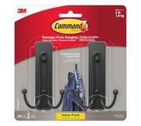 Command 17036MB-2ES Large Wall Hooks, 2 Pack, Matte Black
