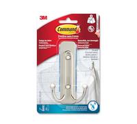Command Bagno Grande Doppio Gancio, Nickel Satinato, 1 Gancio, 2 Strisce Adesive, Organizzare senza Forare o Danneggiare il Muro, Tenuta 1,8kg