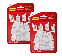 Command Clip a molla, confezione da 2 (16 clip + 24 strisce adesive), bianche, per appendere foto, appunti, decorazioni leggere e organizzazione dell'ufficio, senza bisogno di attrezzi