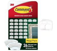 Command Clip di decorazione per esterni, 26 mini ganci trasparenti e 30 strisce adesive - per appendere e decorare senza rovinare