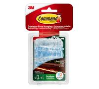 Command Clip per luci da esterni, clip per appendere luci esterne senza danni con strisce adesive, clip da parete per appendere luci e cavi esterni, 12 clip trasparenti e 16 strisce