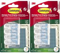 Command Clip trasparenti per luci da esterno con strisce adesive, 8 mini ganci e 10 piccole strisce adesive, clip decorative per appendere luci all'aperto - da appendere senza danni (Confezione da 2)