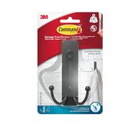 Command Doppio Gancio da Bagno Grande, Nero Opaco e 1 Striscia Adesiva | per Appendere Asciugamani e Accappatoi senza Danni, Resistente all'Acqua, Rimozione senza Residui, Sostiene fino a 1.8 kg