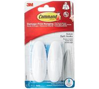 Command Ganci adesivi da bagno medi in plastica, 2 Ganci Resistenti all'Acqua- ottimi per Appendere Asciugami e Accappatoi - Non Occorrono Chiodi, Viti né Perforazioni- Fino a 1,3 kg