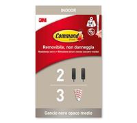 Command Ganci Adesivi Metallici Nero Opaco, 2 Ganci e 3 Strisce- Appendi Abiti, Borse e Molto Altro da Parete o Porta senza Forare o Danneggiare il Muro