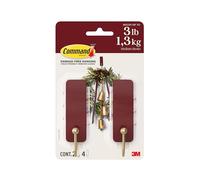 Command Ganci da parete medi, colore rosso vinaccia, 2 ganci, 4 strisce, senza danni, con adesivo, senza attrezzi, ideali per appendere decorazioni domestiche, portata fino a 1,3 kg
