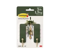 Command Ganci da parete medi, colore verde rosmarino, 2 ganci, 4 strisce, senza danni, con adesivo, senza attrezzi, ideali per appendere decorazioni domestiche, portata fino a 1,3 kg