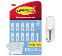 Command Ganci Medi Trasparenti Adesivi, 10 Ganci con Punta Metallica e 12 Strisce - Accessori Salvaspazio senza Forare il muro