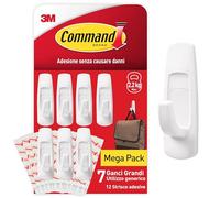 Command Ganci Multiuso Grandi Bianchi, 7 Ganci e 12 Strisce Adesive | per Appendere Articoli Domestici, Accessori, Giacche e Borse senza Danni, Rimozione senza Residui, Sostengono fino a 2,2 kg