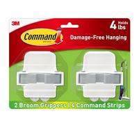 Command, ganci per scopa e mocio, 2 ganci e 4 strisce Command senza danni, da appendere alla parete, organizer per la pulizia della casa, può supportare fino a 1,8 kg