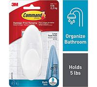 Command Gancio da Bagno Grande Bianco e 1 Striscia Adesive | per Appendere Asciugamani e Accappatoi senza Danni, Resistente all'Acqua, Rimozione senza Residui, Sostiene fino a 2,2 kg