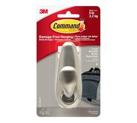 Command Gancio Metallico Grande in Nichel Spazzolato, 1 Gancio e 2 Strisce | per Appendere Articoli Domestici, Accessori, Giacche e Borse senza Danni, Rimozione senza Residui, Sostiene fino a 2,2 kg