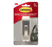 Command Gancio Metallico Grande in Nichel Spazzolato e 2 Strisce Adesive | per Appendere Articoli Domestici, Accessori, Giacche e Borse senza Danni, Rimozione senza Residui, Sostiene fino a 2,2 kg