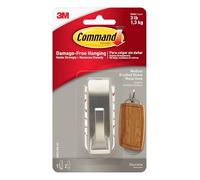 Command Gancio Metallico Medio in Nichel Spazzolato e 2 Strisce Adesive | per Appendere Articoli Domestici, Accessori e Decorazioni senza Danni, Rimozione senza Residui, Sostengono fino a 1,3 kg