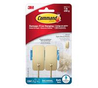Command™ Gancio piccolo da bagno in ottone satinato BATH33-BR-2ES, 2 ganci, 4 strisce