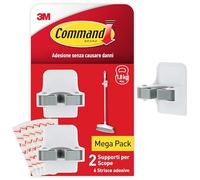 Command Gancio Porta Scopa da parete, 2 Ganci e 6 Strisce Adesive - ottimi per Appendere Scope e Spazzole senza Forature o Danneggiare il Muro