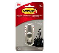 Command Medium Forever Classic Gancio in metallo nichel spazzolato, uso interno, 1 gancio medio in metallo e 2 strisce adesive, organizza senza danni