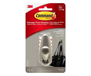 Command Medium Forever Classic Gancio in metallo nichel spazzolato, uso interno, 1 gancio medio in metallo e 2 strisce adesive, organizza senza danni