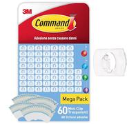 Command Mini Ganci Adesivi Trasparenti per Decorazioni Interne, 60 Ganci e 68 Strisce - Senza Forare, Danneggiare il Muro o Lasciare Residui Appiccosi