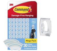 Command Mini ganci trasparenti con strisce adesive CL006-30, 30 ganci + 32 strisce/confezione, confezione da 40/scatola
