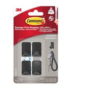 Command Piccolo gancio metallico, nero, 4 ganci, 5 strisce adesive, uso interno, per appendere senza danni