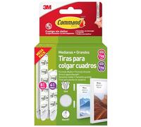 Command Strisce Appendi Quadri Adesive Bianche, 12 Coppie (4 Medie M + 8 Grandi L), per Appendere Quadri, Cornici e Specchi al Muro Senza Chiodi
