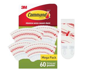 Command Strisce per Poster, Confezione Convenienza, 60 Strisce | per Appendere Poster, Foto, Orari, Immagini Senza Cornice o Calendari senza Danni, Rimozione senza Residui