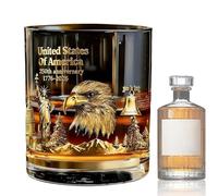 Commemorative Whiskey Glass, 250th Theme Celebration Tumbler, 300ml Clear Rocks Drinking Glass Kit, Bar Home Pub Party Beverage Cup Collection, Elegant Spirits Serving Drinkware for Special Occasion