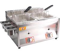 Commercial Gas Countertop Deep Fryer, Dual Tanks Stainless Steel Large Capacity Propane LPG Deep Fryer, with 10Lx2 Basket and Lid for French Fries Home Kitchen Restaurant