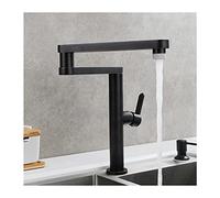 Commercial Kitchen Faucet - Hot & Cold Water Brass Sink Tap with 2 Functions Pot Filler Stretchable Double Joint Swing Arm Single Handle Deck Mounted Orb Finish