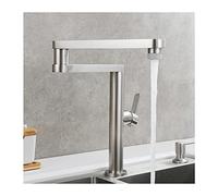 Commercial Kitchen Sink Faucet - Hot & Cold Brass Tap with 2 Functions Folding Pot Filler Stretchable Double Joint Swing Arm Single Handle Deck Mounted Orb Finish