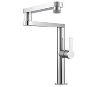 Commercial Kitchen Sink Faucet - Hot & Cold Water Brass Tap 2 Functions Pot Filler Folding Stretchable Double Joint Swing Arm Single Handle Deck-Mounted Orb Finish.